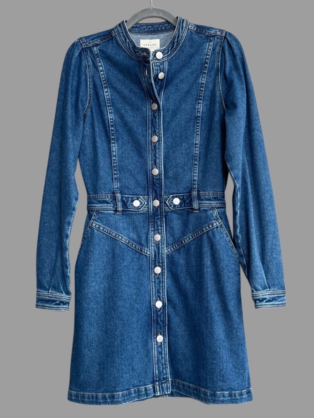 Sezane Alberta Blue Jean Buttoned Sheath Mini Denim Dress 34 US 2 - Picture 7 of 8